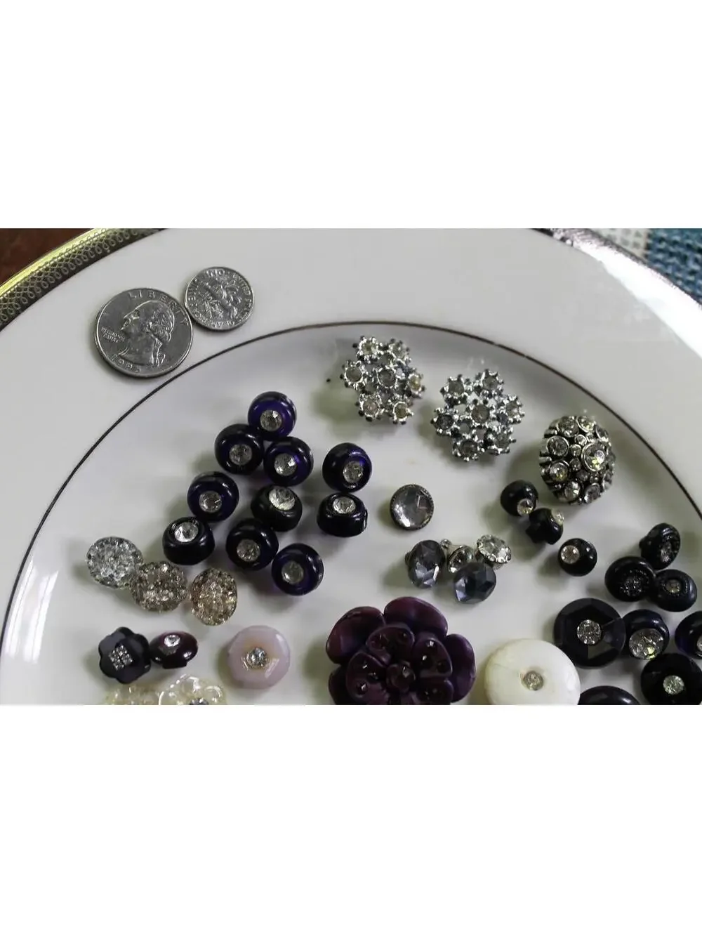 Vintage Button Lot #21, 60+ Vintage Buttons with Rhinestones, Assorted Styles